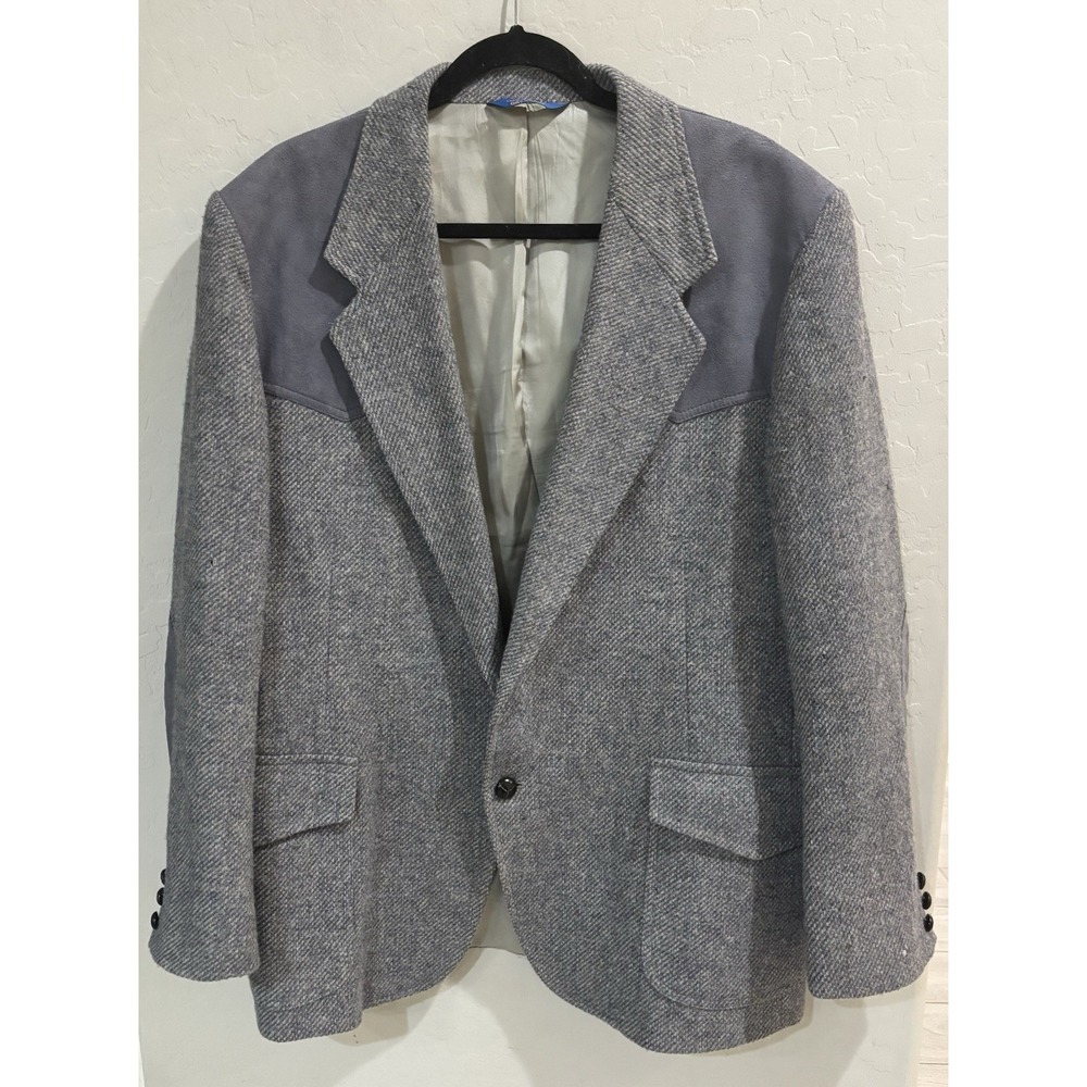 Vintage Pendleton 100% Pure Virgin Wool Gray Tweed Blazer 46 FLAWS AS IS READ